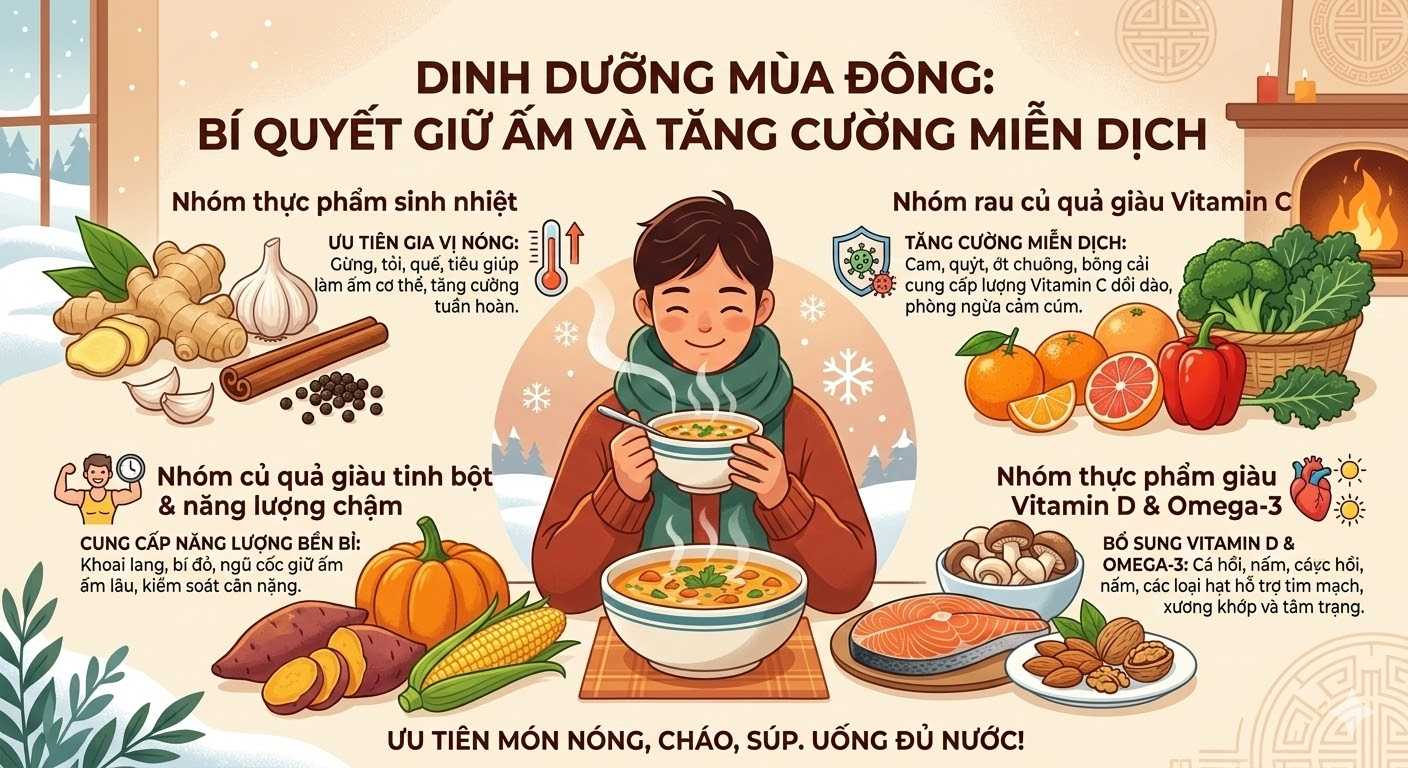 DINH DƯỠNG MÙA ĐÔNG: BÍ QUYẾT GIỮ ẤM VÀ TĂNG CƯỜNG MIỄN DỊCH TỰ NHIÊN