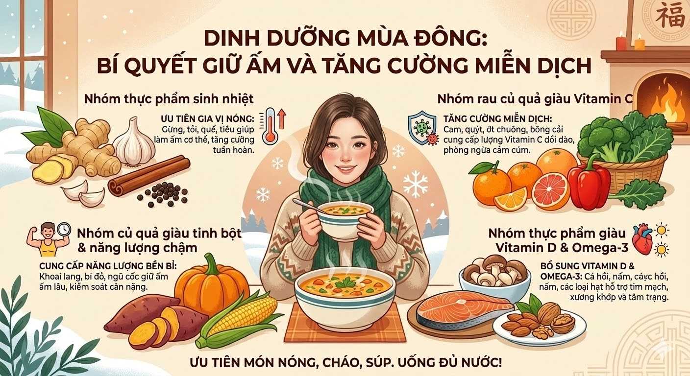 DINH DƯỠNG MÙA ĐÔNG: BÍ QUYẾT GIỮ ẤM VÀ TĂNG CƯỜNG MIỄN DỊCH TỰ NHIÊN
